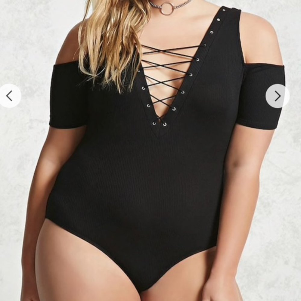 Forever 21 Ribbed Cold Shoulder Bodysuit F21 NWT 3X